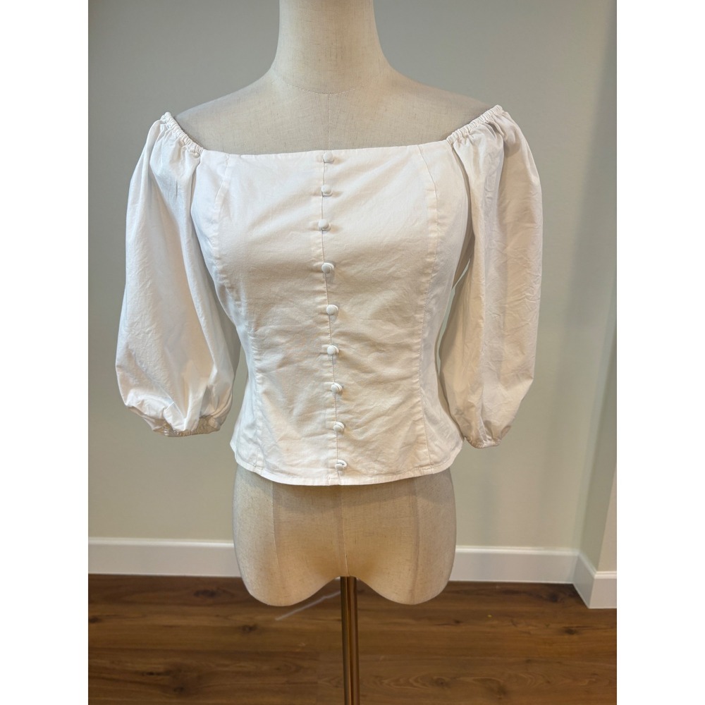 Gianni Bini Milkmaid Top 4 White Puff Sleeve Smocked‎ Off Shoulder Cottagecore